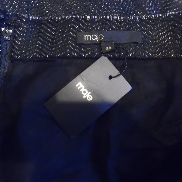 Maje France pleated black & gold tiered raw-edge Wool Blend Pockets Mini Skirt - Picture 3 of 7